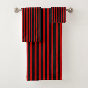 Black and Red Stripes Bath Towel Set