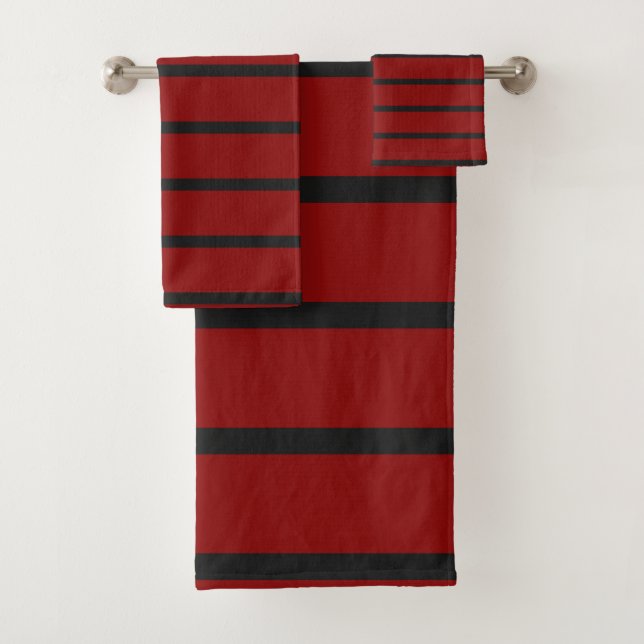 Black and Red Stripes Bath Towel Set (Insitu)