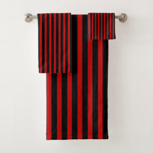 Black and Red Stripes Bath Towel Set
