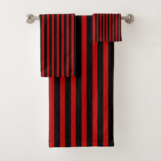 Black and Red Stripes Bath Towel Set (Insitu)