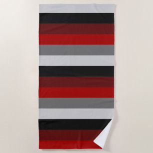 Black and Red Stripes  Beach Towel