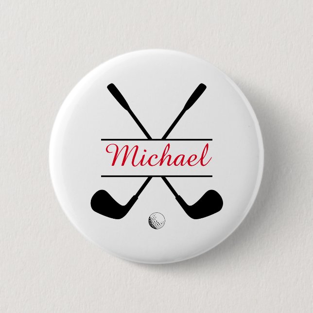 Black and Red Stylish Logo and Name Golf Player 6 Cm Round Badge (Front)