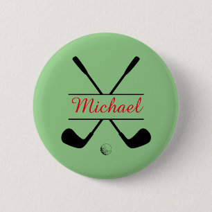 Black and Red Stylish Logo and Name Golf Player 6 Cm Round Badge