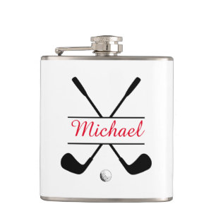 Black and Red Stylish Logo and Name Golf Player Hip Flask