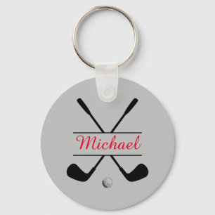 Black and Red Stylish Logo and Name Golf Player Key Ring