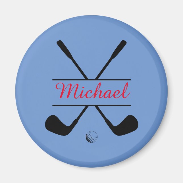 Black and Red Stylish Logo and Name Golf Player Magnet (Front)