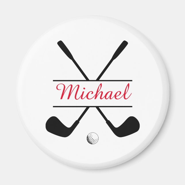 Black and Red Stylish Logo and Name Golf Player Magnet (Front)