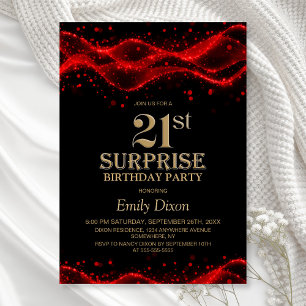 Black and Red Surprise 21st Birthday Party Invitation