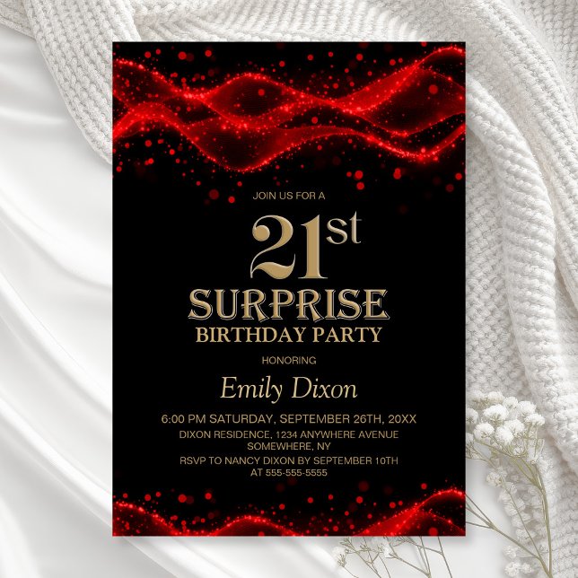 Black and Red Surprise 21st Birthday Party Invitation (Creator Uploaded)