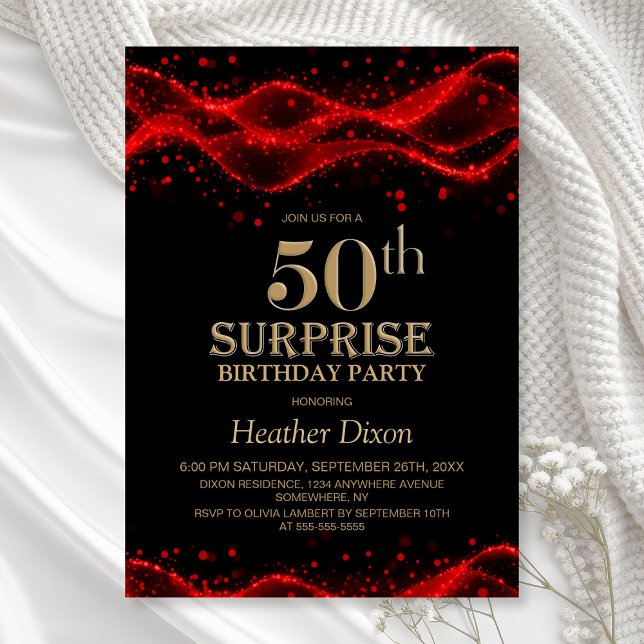 Black and Red Surprise 50th Birthday Party Invitation (Creator Uploaded)