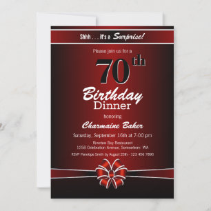 Black and Red Surprise 70th Birthday Dinner Party Invitation