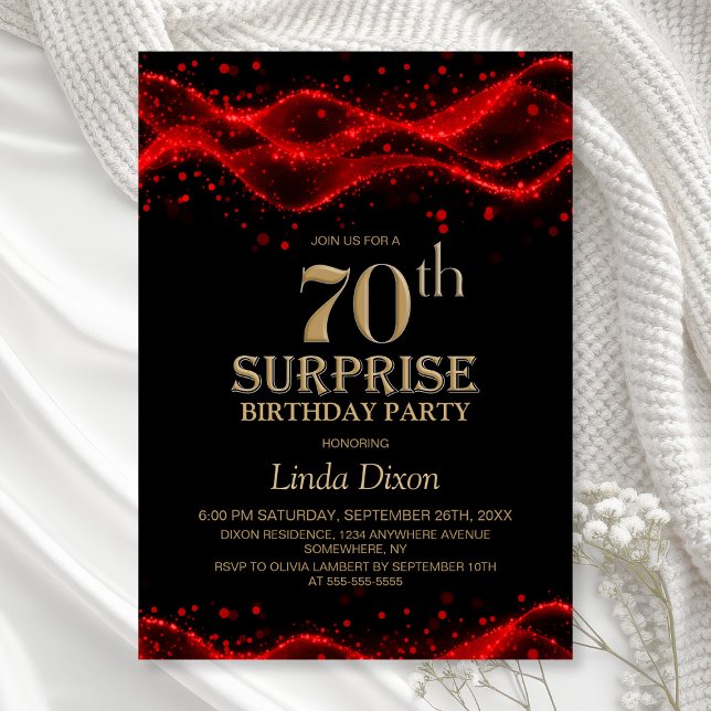 Black and Red Surprise 70th Birthday Party Invitation (Creator Uploaded)