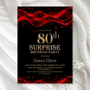 Black and Red Surprise 80th Birthday Party Invitation