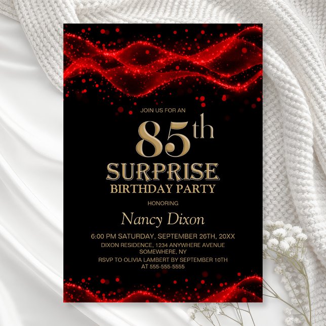 Black and Red Surprise 85th Birthday Party Invitation (Creator Uploaded)