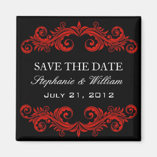 Black and Red Swirl Save The Date Magnet