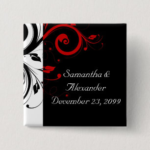 Black and Red Swirly Vines 15 Cm Square Badge