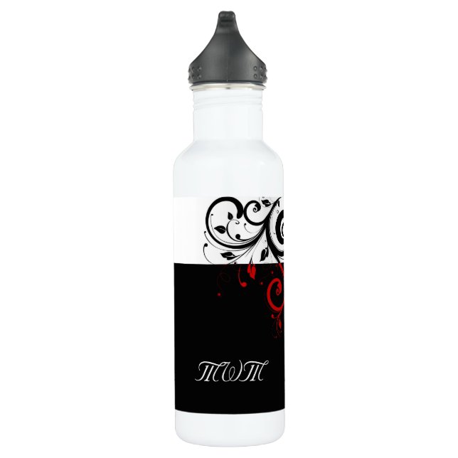 Black and Red Swirly Vines 710 Ml Water Bottle (Right)