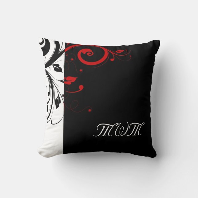 Black and Red Swirly Vines Cushion (Front)