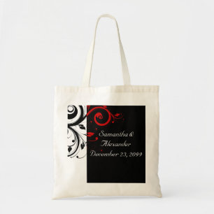 Black and Red Swirly Vines Tote Bag