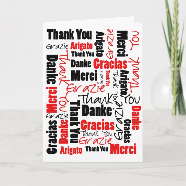 Black and Red Thank You Word Cloud Card (Front)