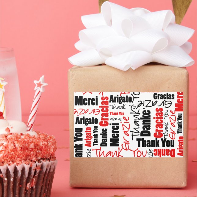 Black and Red Thank You Word Cloud Rectangular Sticker (Party)