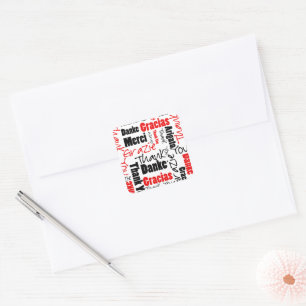 Black and Red Thank You Word Cloud Square Sticker