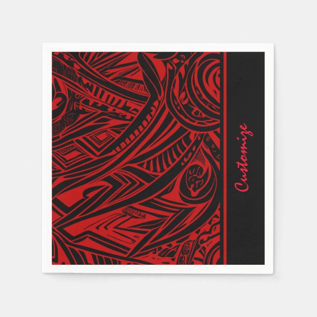 Black And Red Tribal Abstract  Napkin (Front)