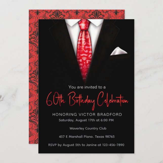 Black and Red Tuxedo Birthday Event Invitation (Front/Back)