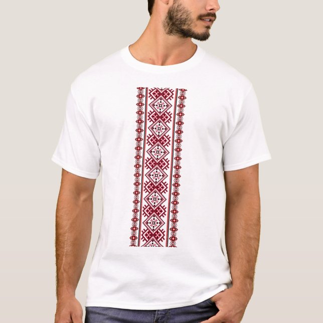 Black and Red Ukrainian Vyshyvanka Embroidered T-Shirt (Front)