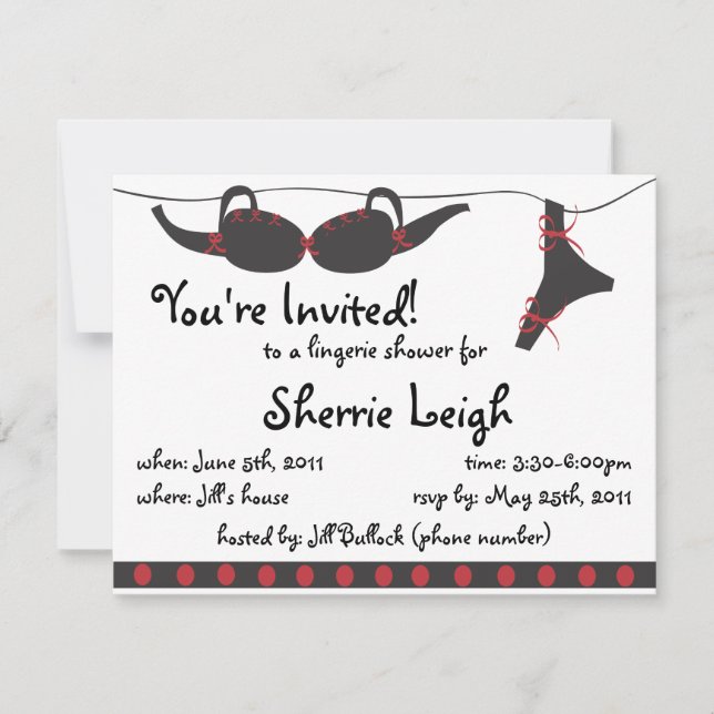 Black and red undies bridal shower invitation (Front)