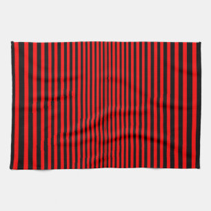 Black and Red Uneven Stripe Pattern Tea Towel