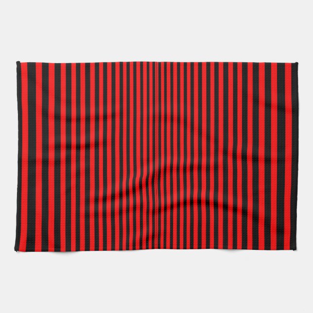 Black and Red Uneven Stripe Pattern Tea Towel (Horizontal)