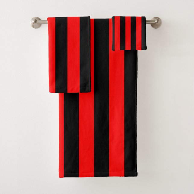 Black and Red Vertical Stripes Bath Towel Set (Insitu)