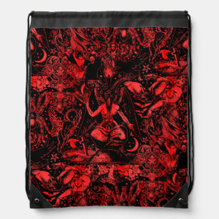 Black and Red Victorian Gothic Baphomet Devil Drawstring Bag