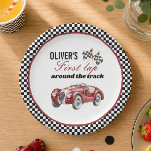 Black and Red Vintage Sports Car Race Party  Paper Plate