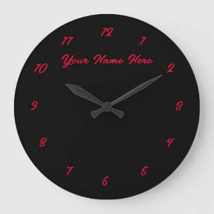 Black and Red Wall Clock Custom Text and Colours