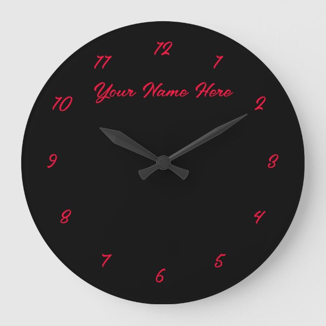 Black and Red Wall Clock Custom Text and Colours (Front)