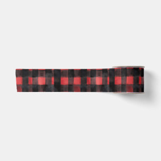 Black and Red Watercolor Plaid Design Satin Ribbon