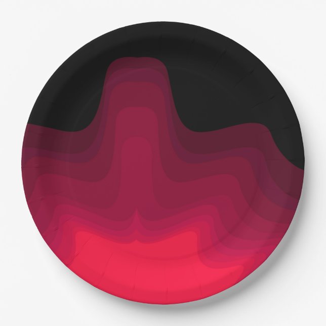 Black and red waves abstract painting paper plate (Front)
