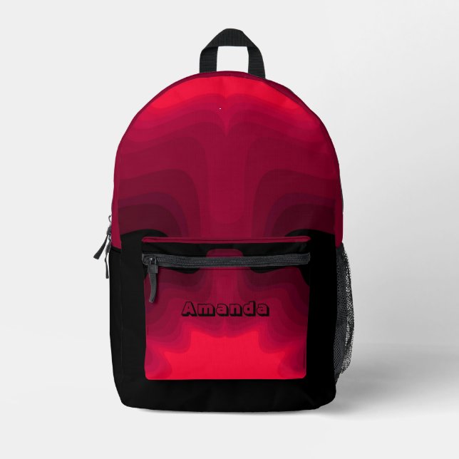 Black and red waves abstract painting printed backpack (Front)