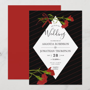 Black and red Wedding Carnations theme invitation