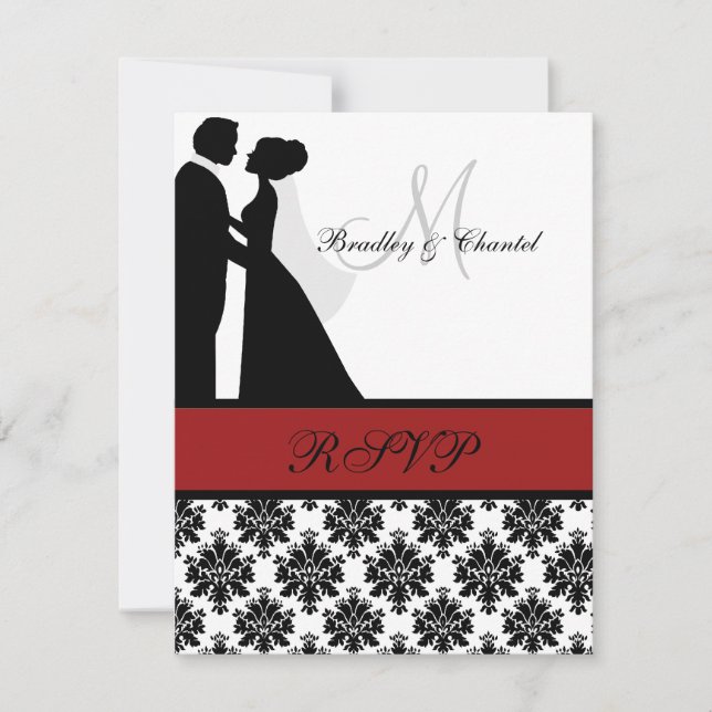 Black and Red Wedding Couple RSVP Card (Front)