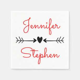 Black And Red Wedding Heart & Love Arrows Napkin