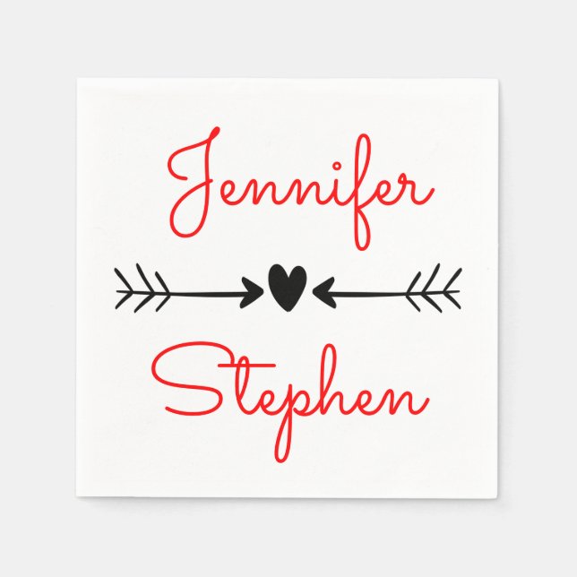 Black And Red Wedding Heart & Love Arrows Napkin (Front)