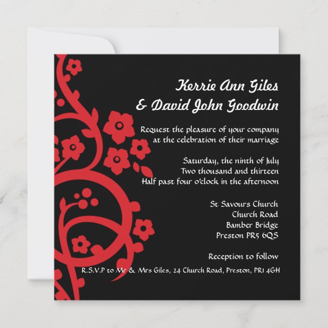Black and Red Wedding Invitation (Front)