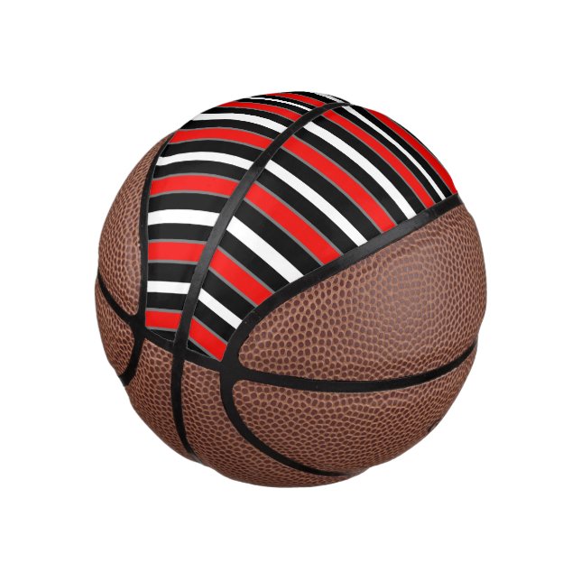 Black and Red White Strips Design Mini Basketball (Angled)