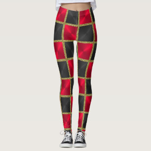 Black and Red with Gold Squares Leggings