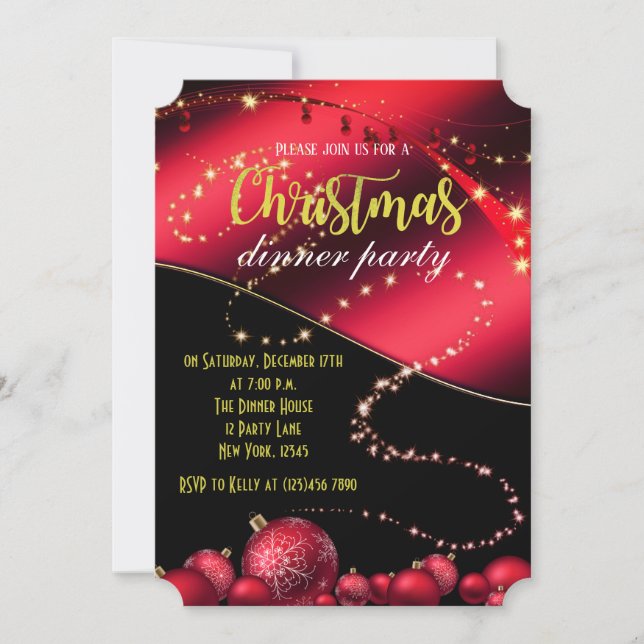 Black and red Xmas Dinner Party Invitation (Front)