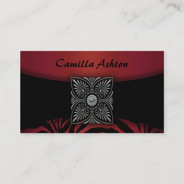 Black and Red Zebra Business Cards (Front)