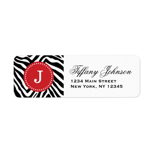 Black and Red Zebra Print Custom Monogram Return Address Label